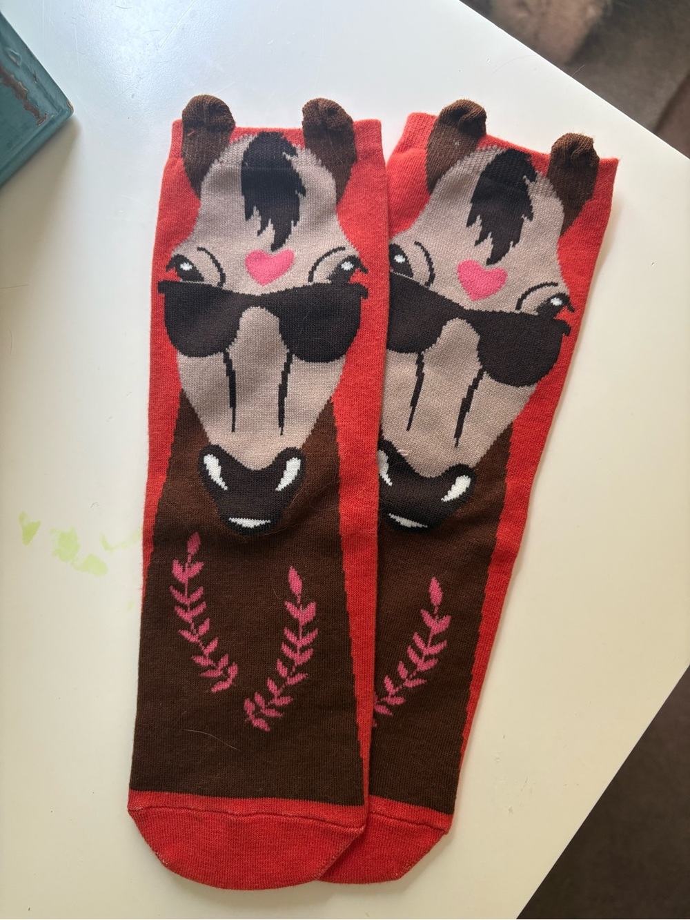Kids Orange & Brown Horse Character Knee-High Socks